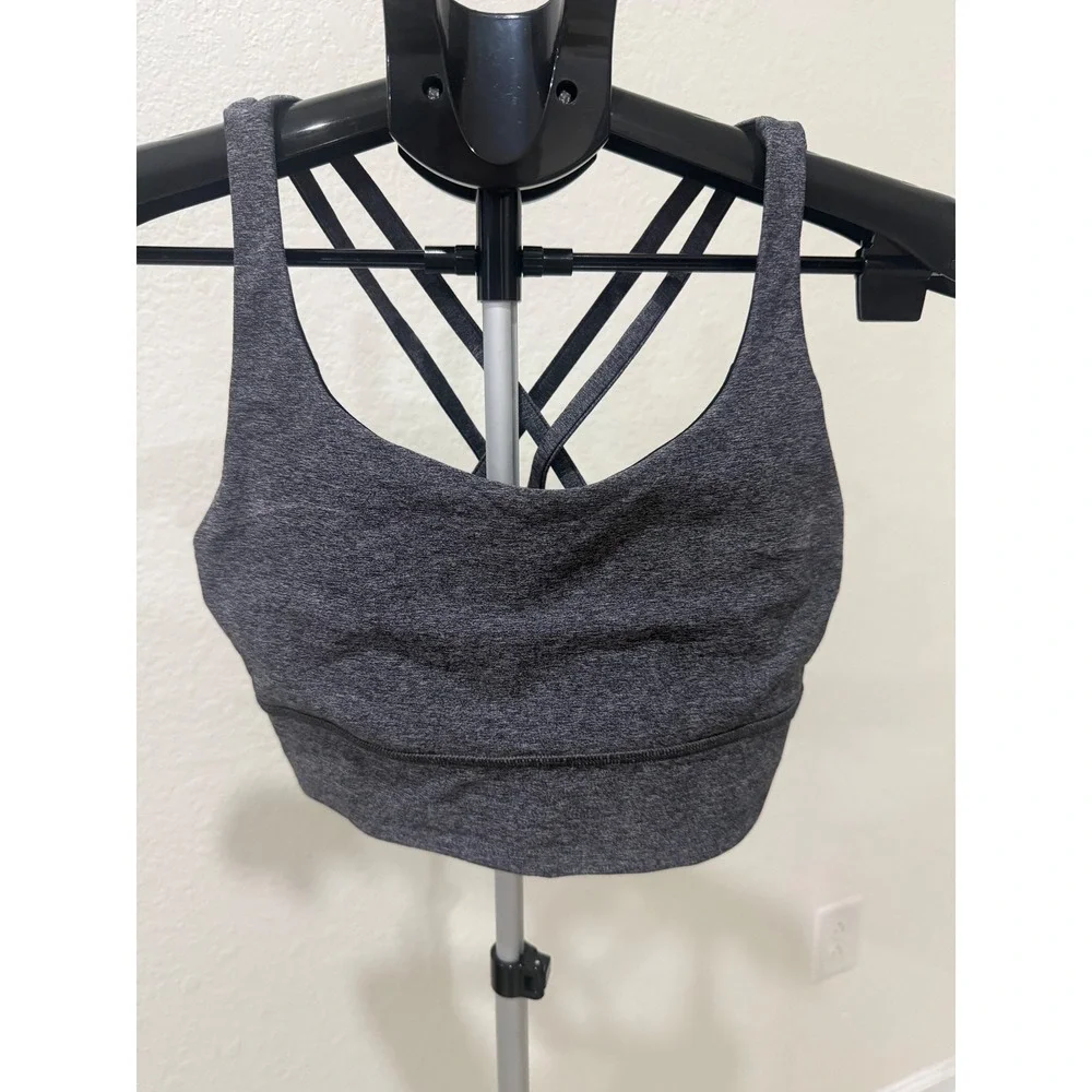 Lululemon Free To Be Serene Bra Long Line Heathered Gray Strappy Yoga Bra Size 8